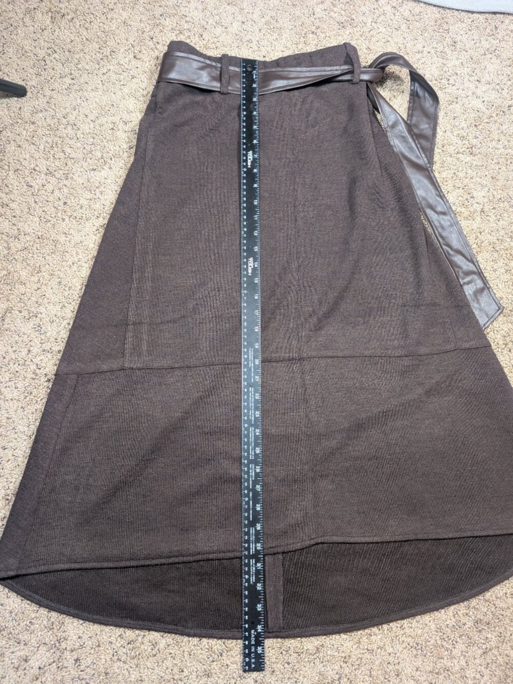 Catherine Malandrino Brown Belted Midi Skirt XS Faux Leather Belt - Picture 5 of 5